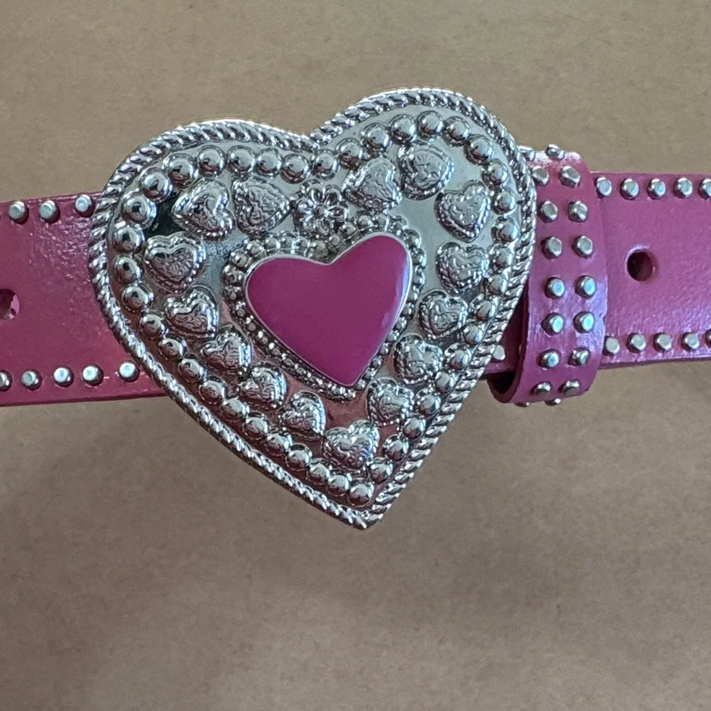 Nocona Pink Heart Studded Western Belt Youth Size 24 Y2K Boho Cowgirl Equestrian